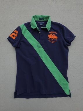 Vintage Y2K Ralph Lauren Women  M Skinny Polo Rugby Shirt Dual Match Polo Player
